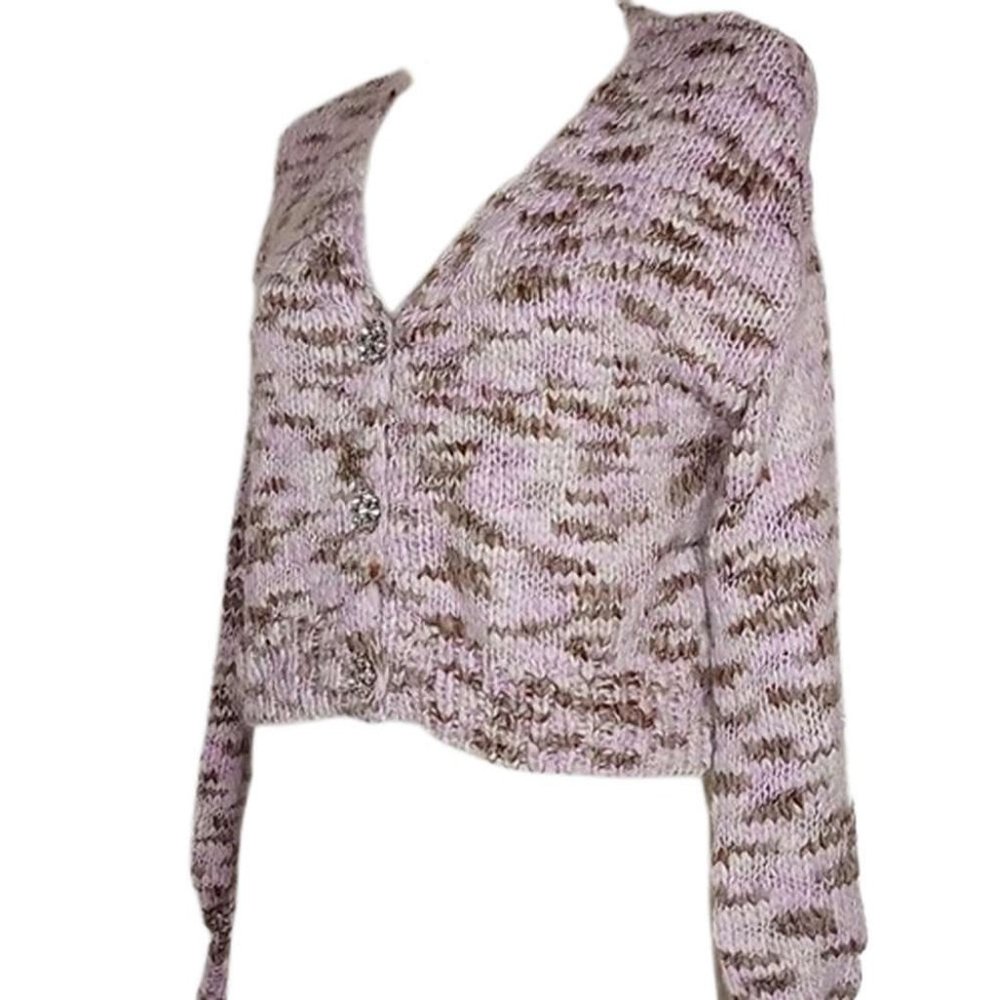 Wild Fable Cropped Knitted Cardigan, Long Sleeve Buttoned Cardi in Purple - NWT